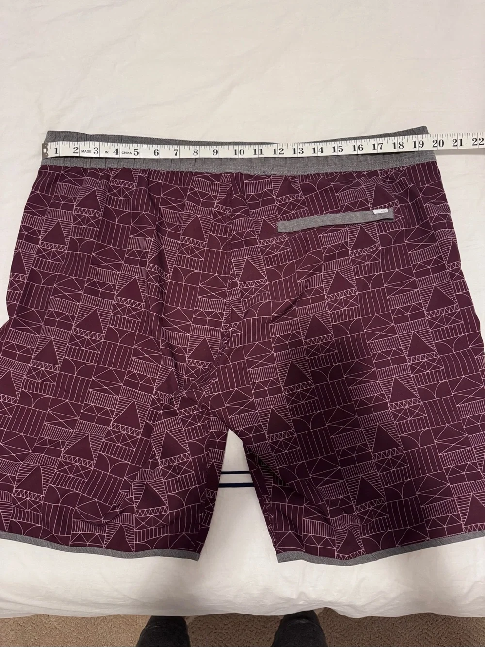 Vuori Men's Maroon Geometric Swim Trunks